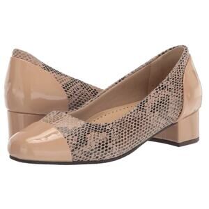 NWOT Trotters Taupe Brown Black Pump Low Kitten Heel Snakeskin Size 9 Casual